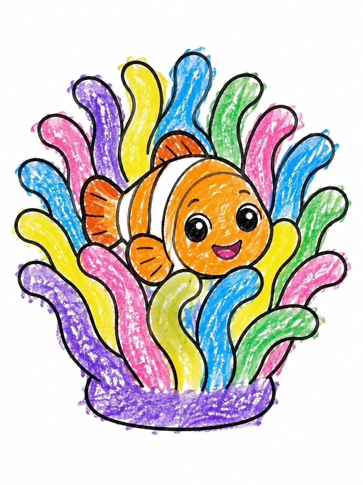 Colored example of the Cute Clownfish In Sea Anemone coloring page