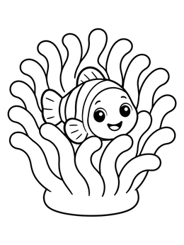 Free printable Cute Clownfish In Sea Anemone coloring page