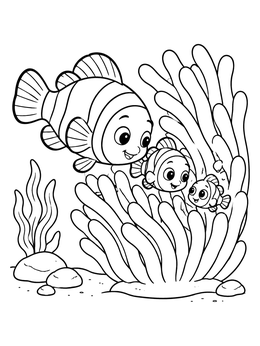 Free printable Clownfish Family In Sea Anemone coloring page