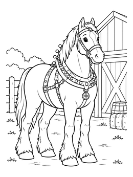 Free printable Clydesdale Horse By The Barn coloring page