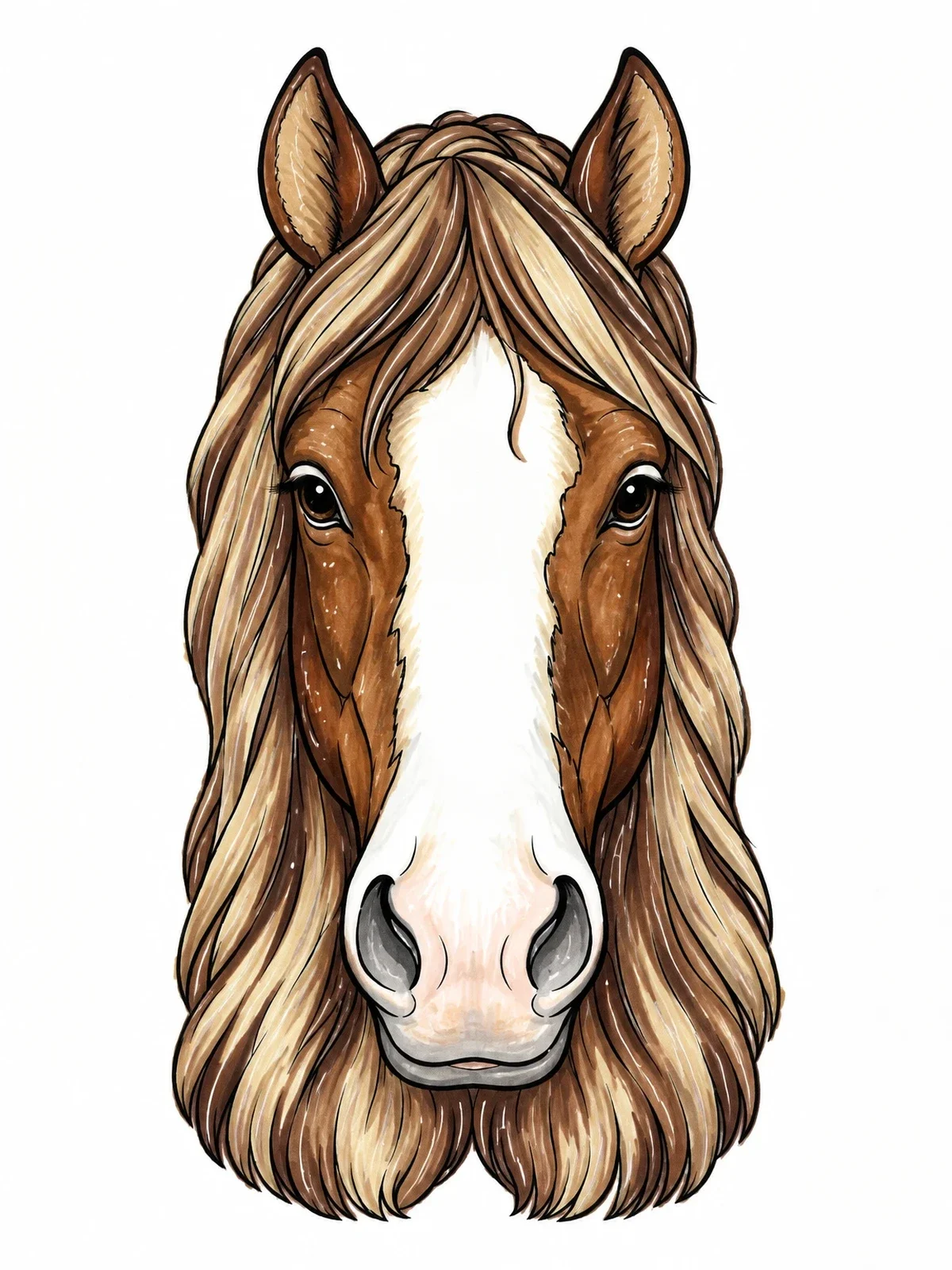 Colored example of the Clydesdale Horse Portrait coloring page