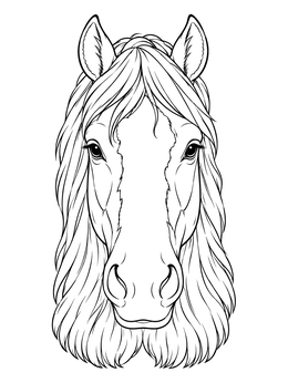 Front view of a horse head in this detailed Clydesdale coloring page.