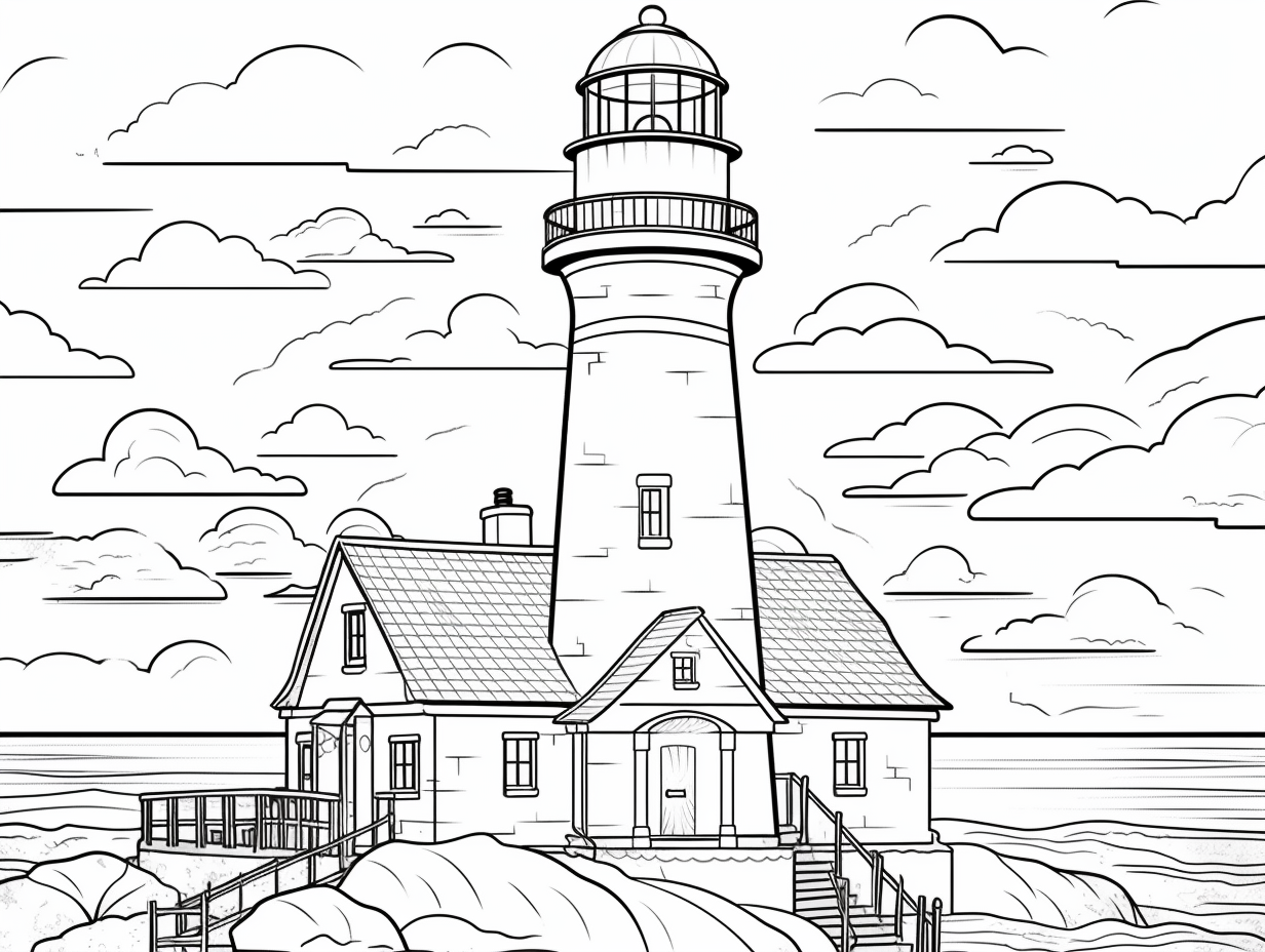 Coastal Lighthouse Art To Color - Coloring Page