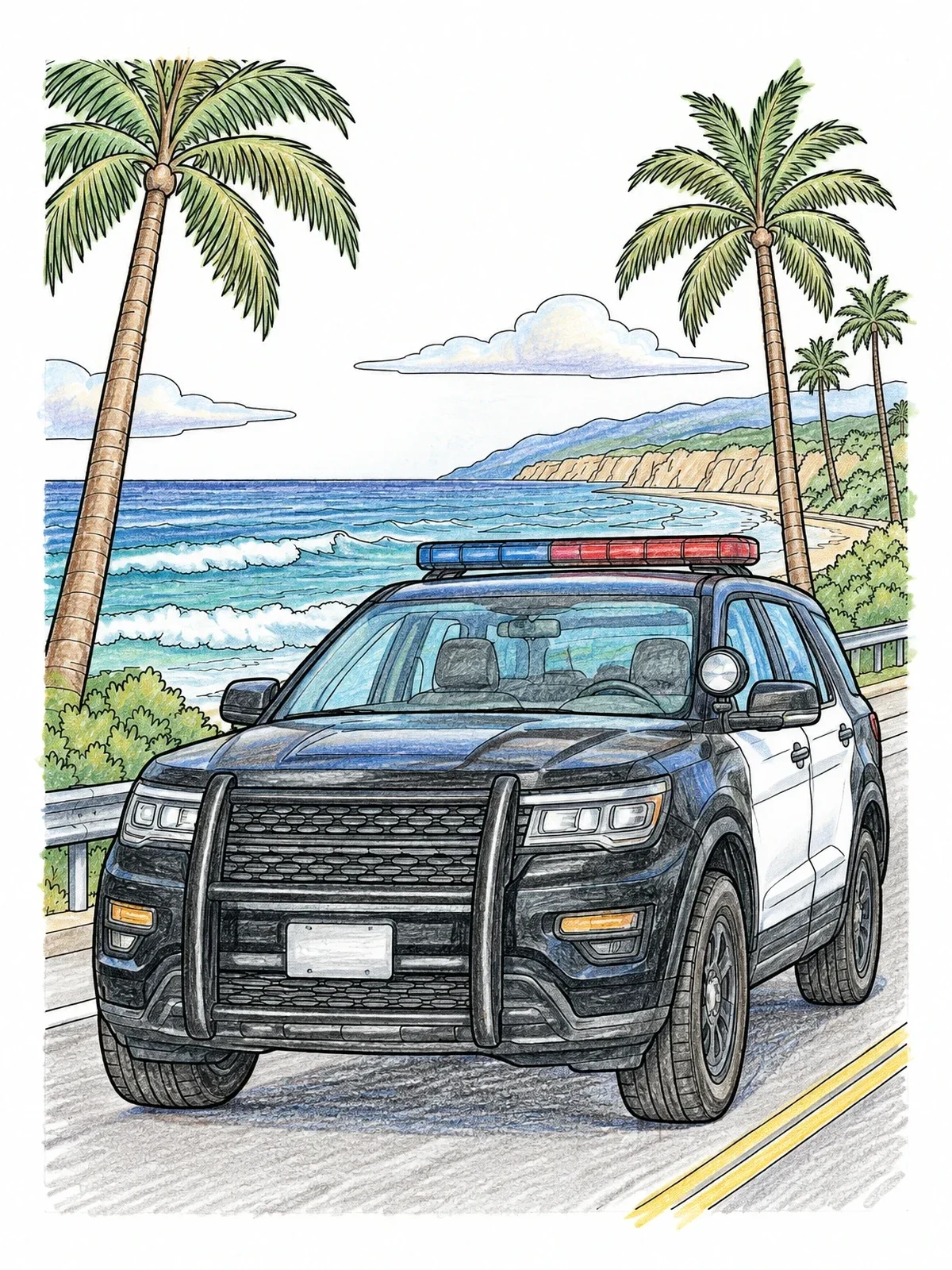 Colored example of the Coastal Police Suv On Patrol coloring page