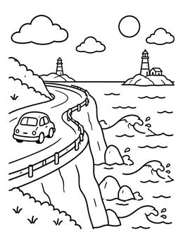 Free printable Coastal Road Trip By The Ocean coloring page