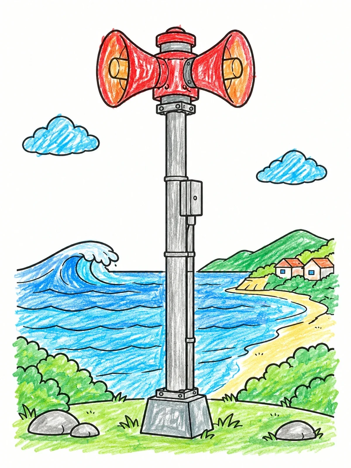 Colored example of the Coastal Tsunami Warning Siren coloring page