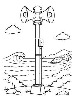 Free printable Coastal Tsunami Warning Siren coloring page