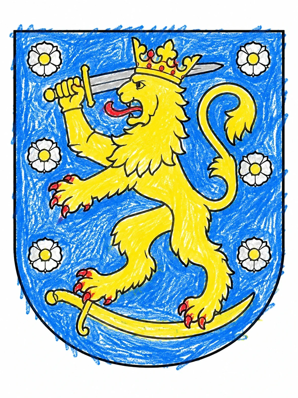 Colored example of the Coat Of Arms Of Finland coloring page