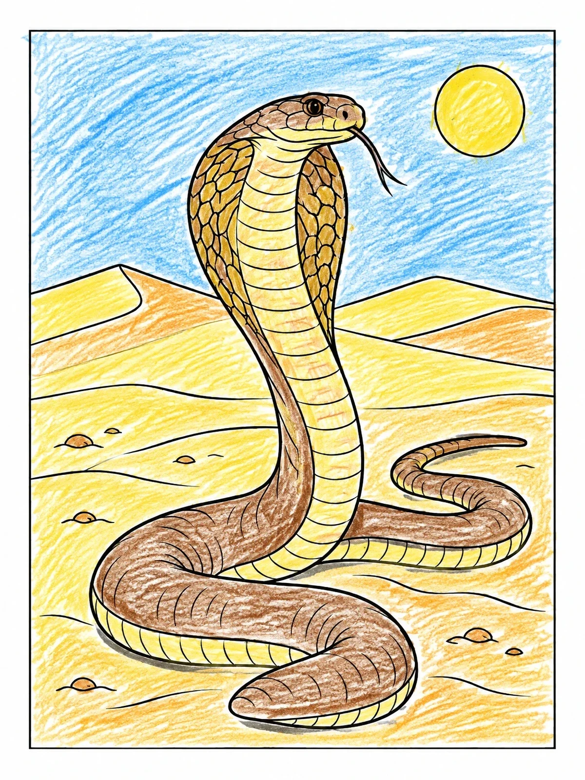 Colored example of the Cobra In The Desert Dunes coloring page