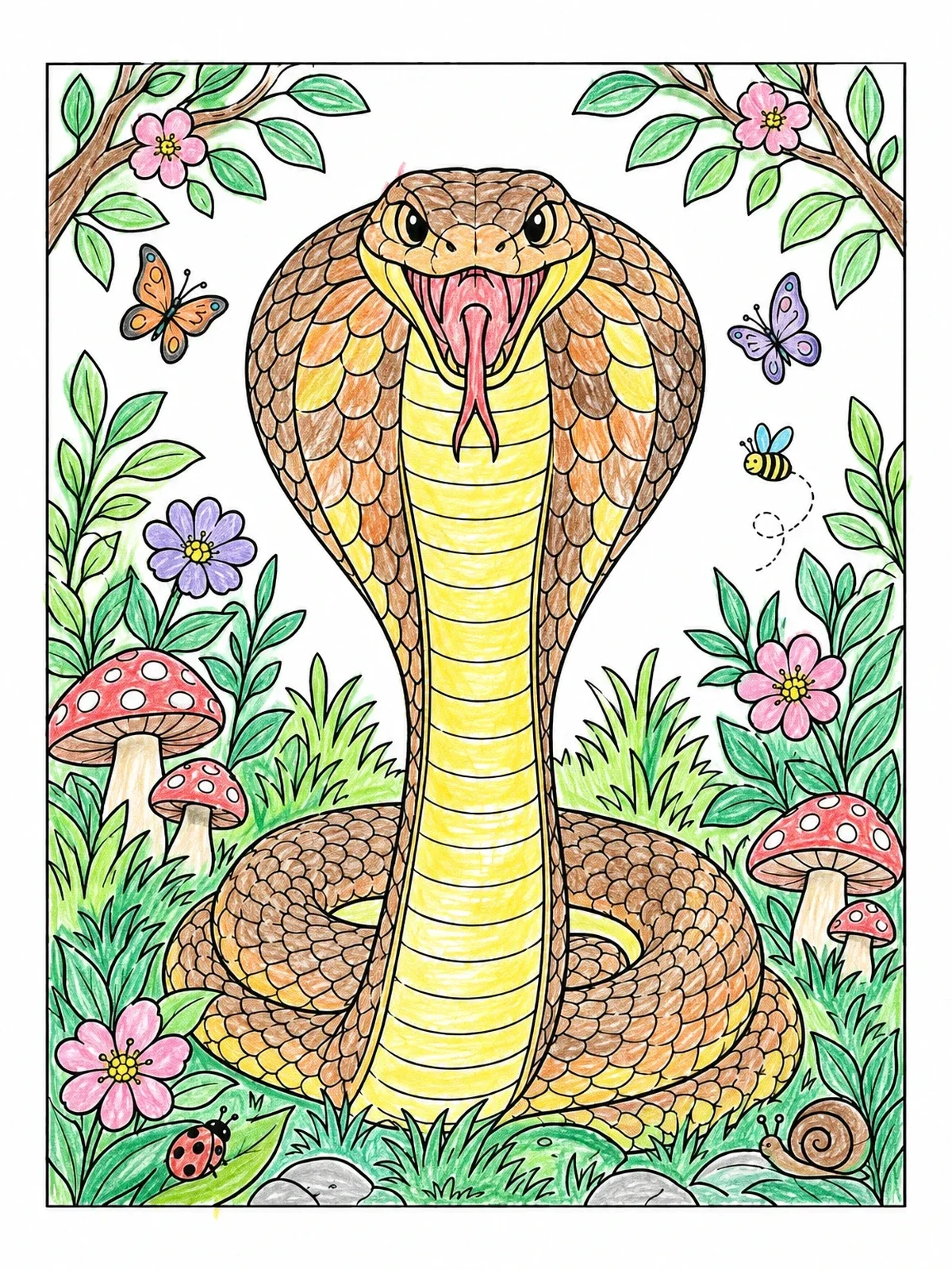 Colored example of the Cobra In A Blooming Garden coloring page