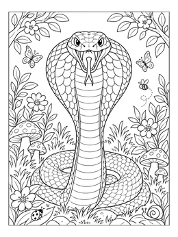 Free printable Cobra In A Blooming Garden coloring page
