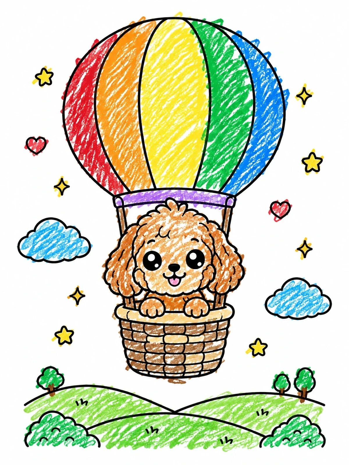 Colored example of the Cockapoo In A Hot Air Balloon coloring page