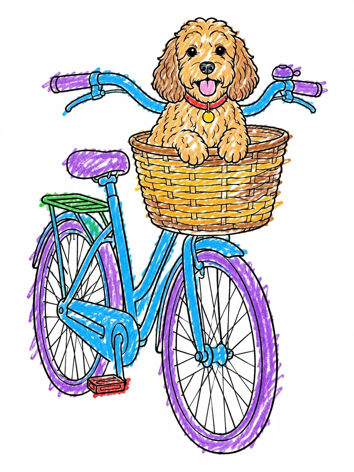 Colored example of the Cockapoo In A Bicycle Basket coloring page