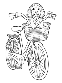 Free printable Cockapoo In A Bicycle Basket coloring page