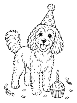Free printable Birthday Cockapoo With Cupcake coloring page