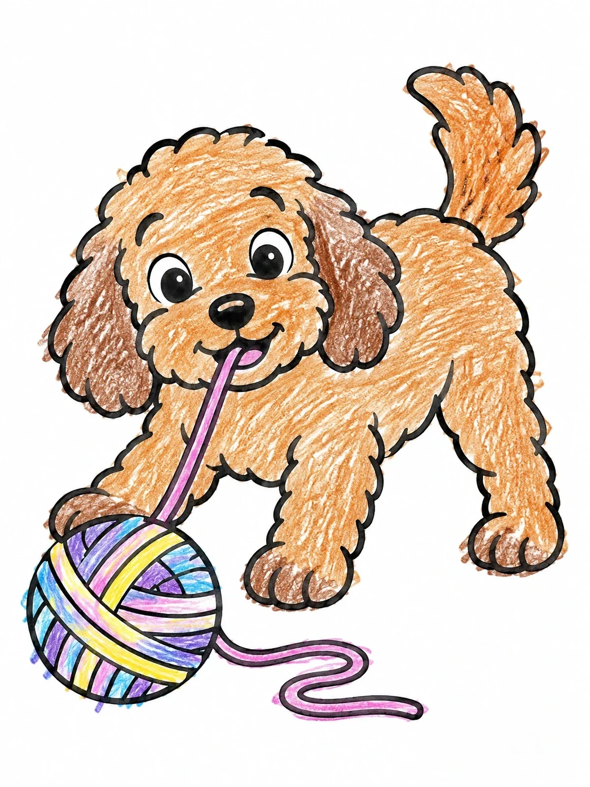 Colored example of the Playful Cockapoo With Yarn Ball coloring page