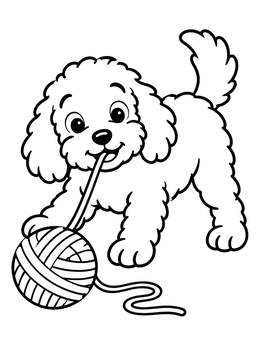 Free printable Playful Cockapoo With Yarn Ball coloring page