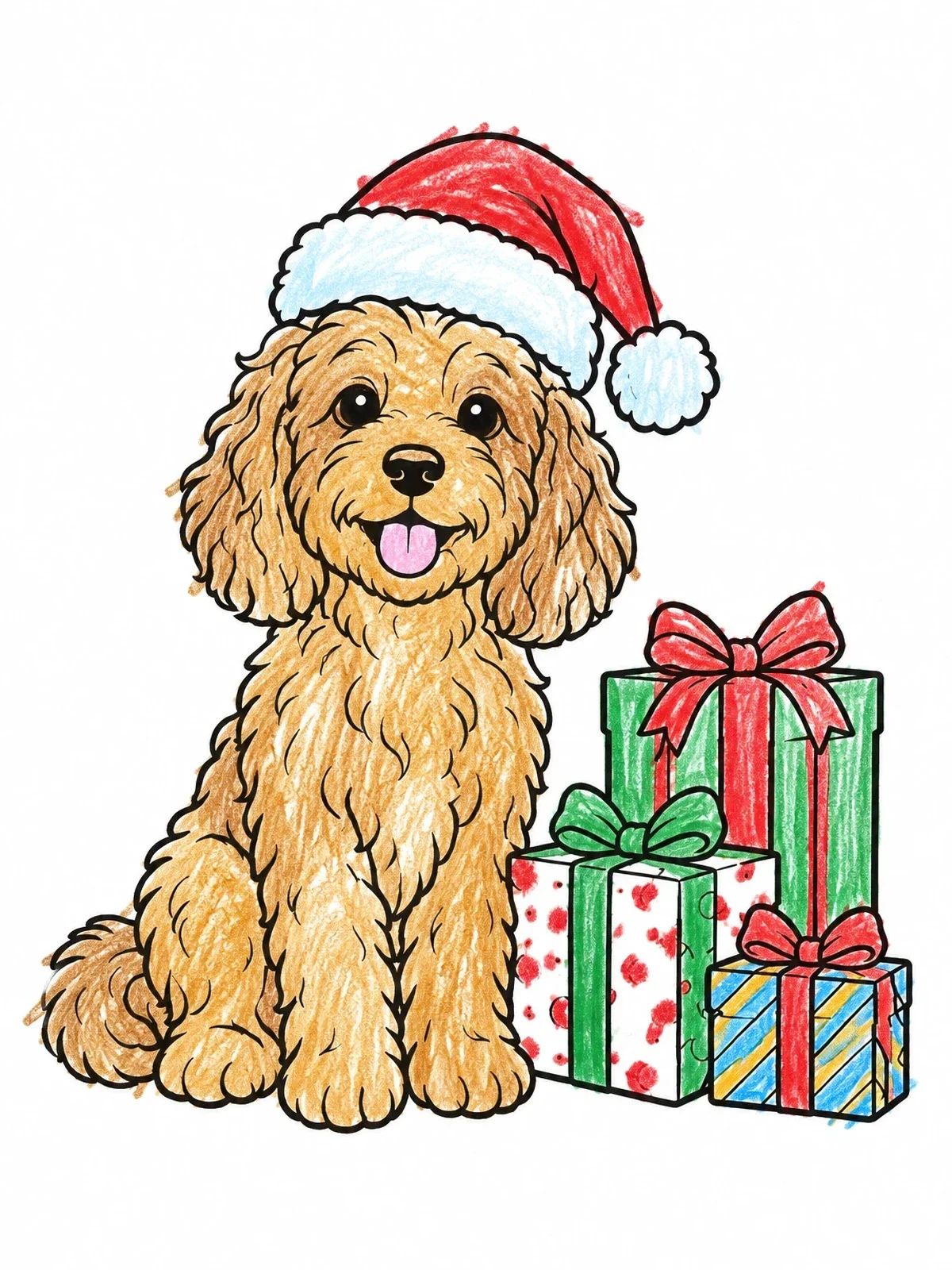 Colored example of the Festive Cockapoo With Christmas Presents coloring page