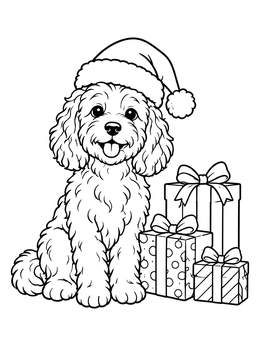 Free printable Festive Cockapoo With Christmas Presents coloring page