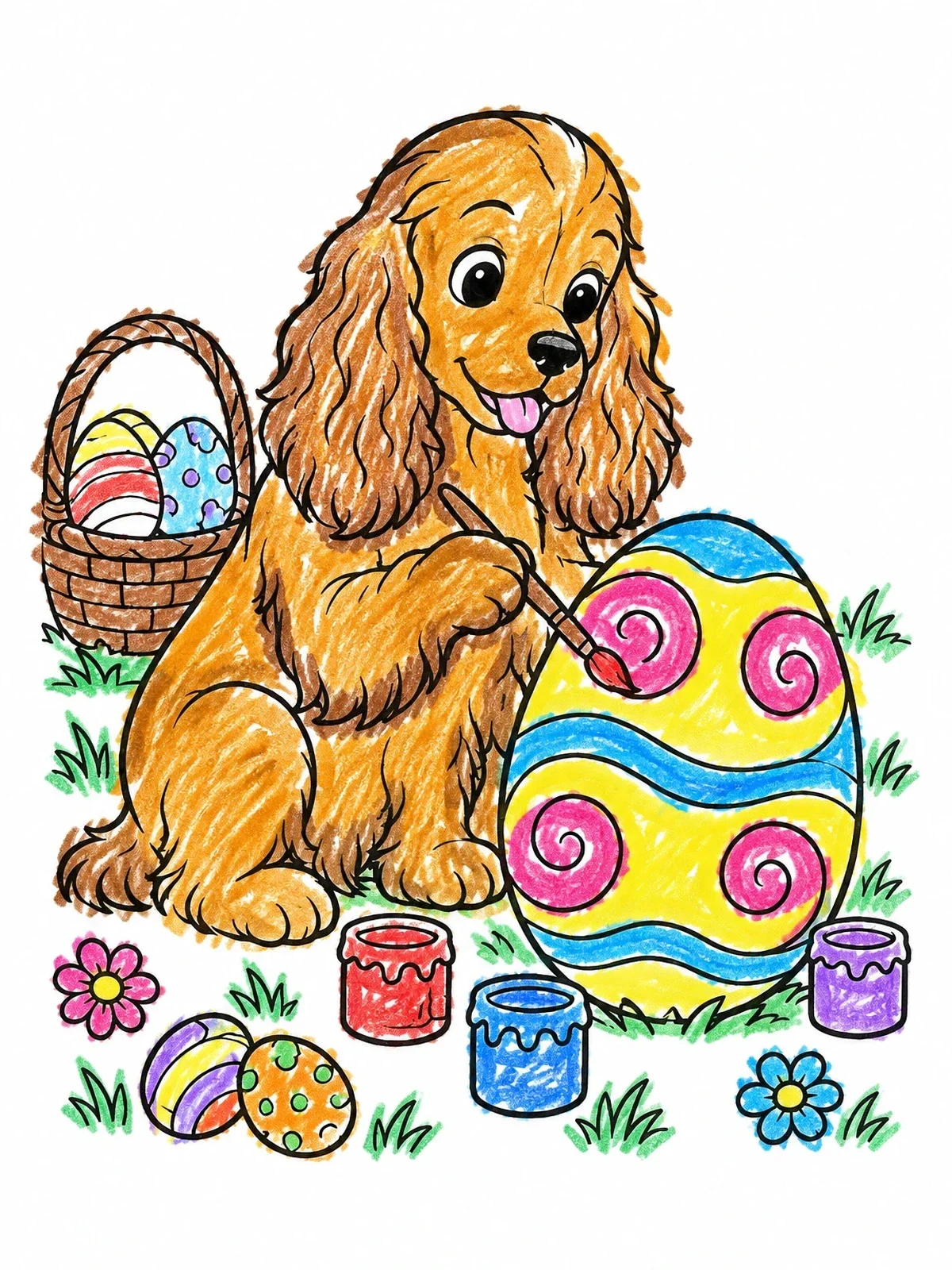 Colored example of the Cocker Spaniel Painting Easter Egg coloring page
