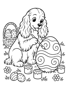 Free printable Cocker Spaniel Painting Easter Egg coloring page