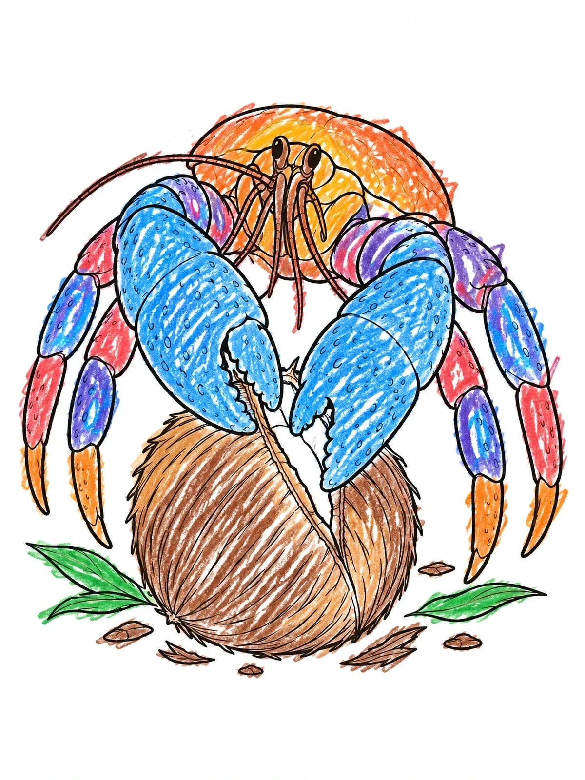 Colored example of the Coconut Crab Cracking A Coconut coloring page