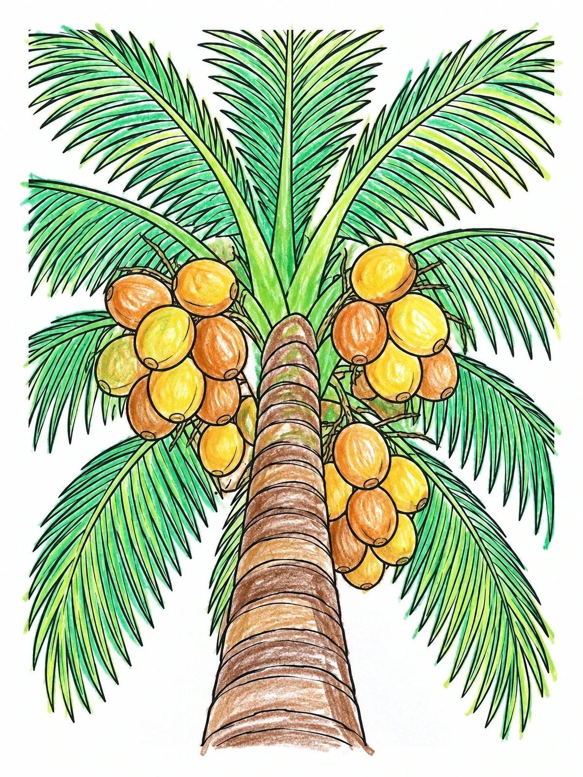 Colored example of the Coconut Palm Tree Canopy coloring page