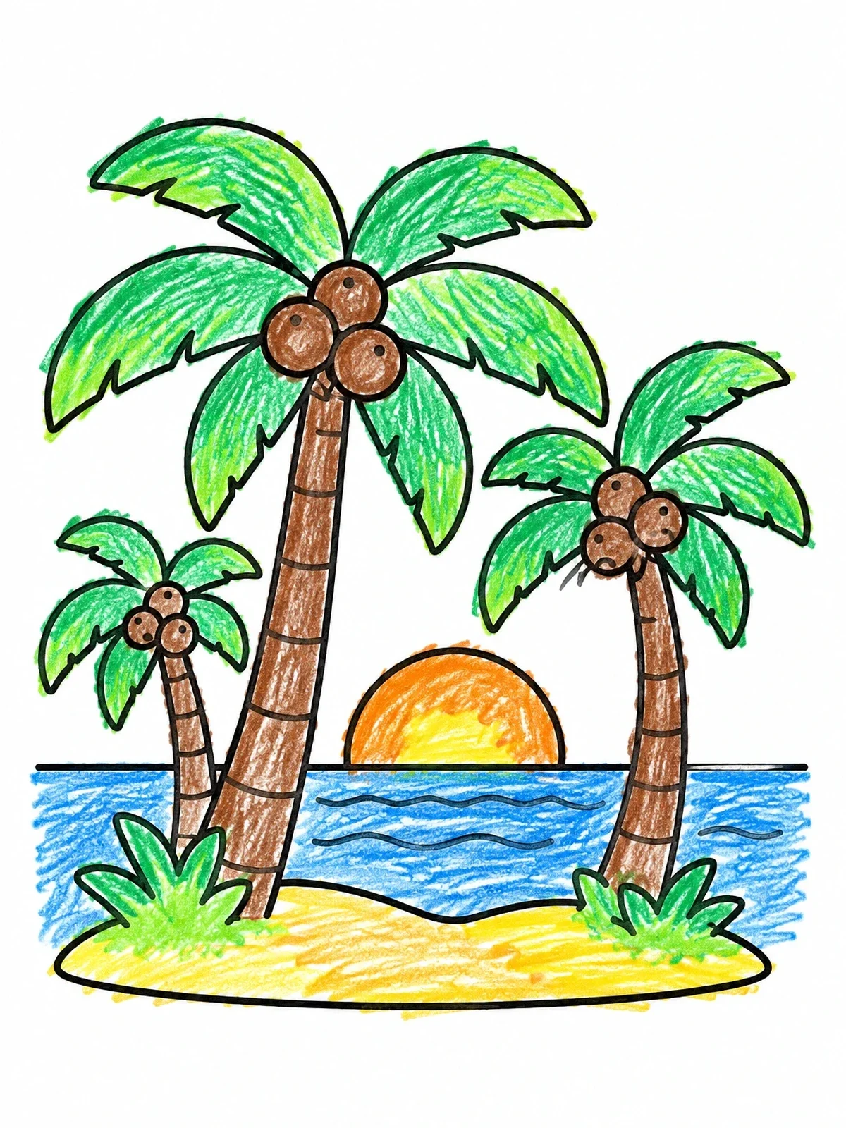Colored example of the Coconut Palm Trees At Sunset coloring page