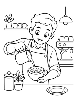 Free printable Barista Pouring Latte Art coloring page