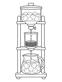 A glass cold brew coffee dripper tower on this detailed coffee coloring page.