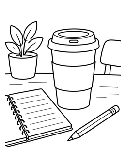 Free printable Coffee Cup On Study Desk coloring page