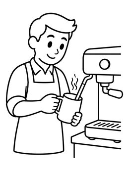Free printable Friendly Barista Steaming Milk coloring page