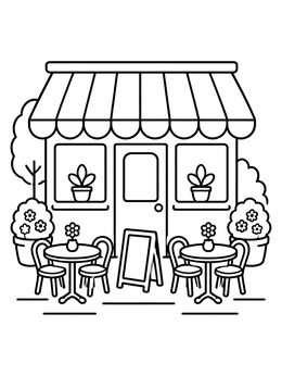 Free printable Cozy Outdoor Cafe Storefront coloring page