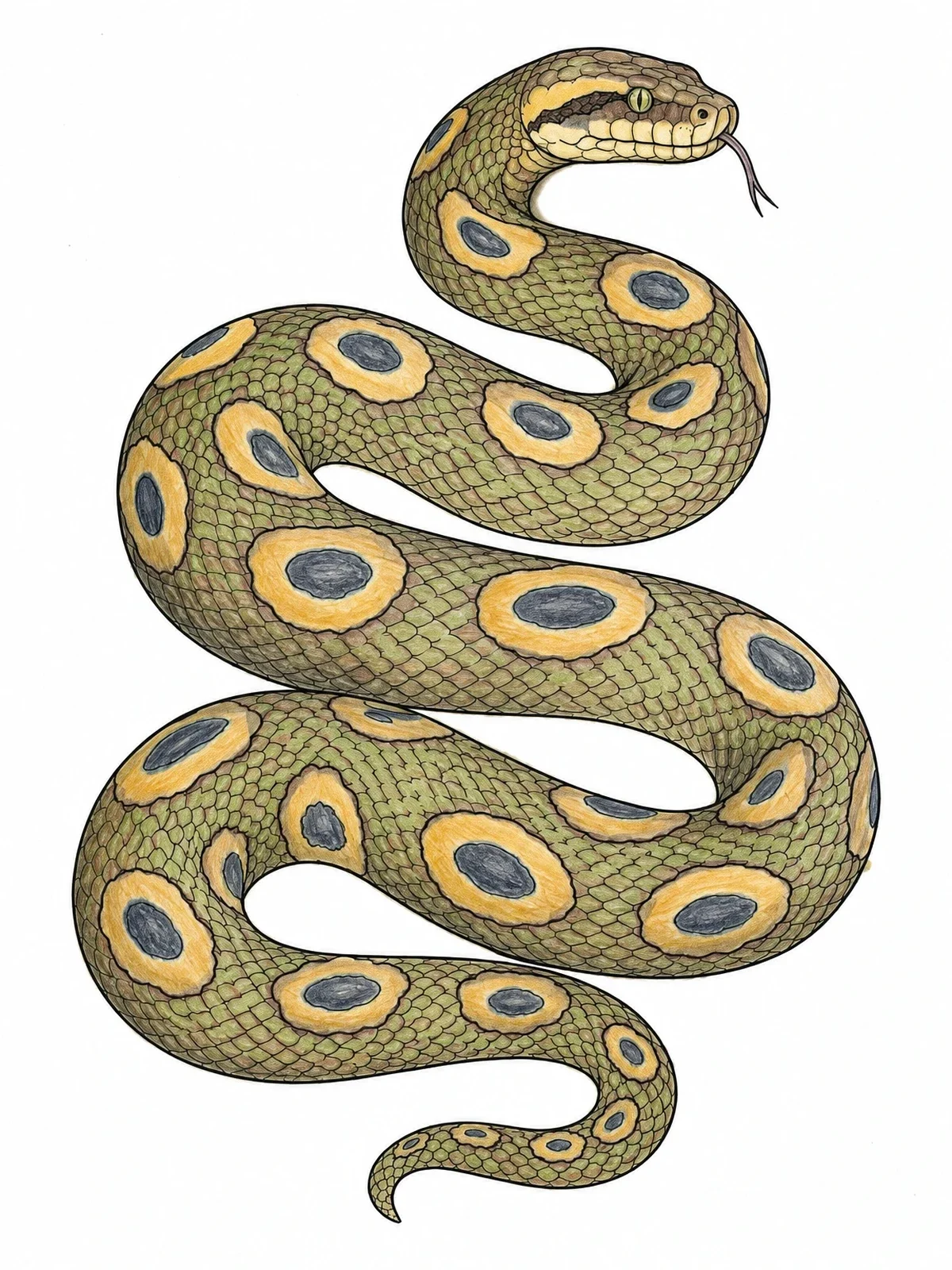 Colored example of the Coiled Anaconda With Detailed Scales coloring page