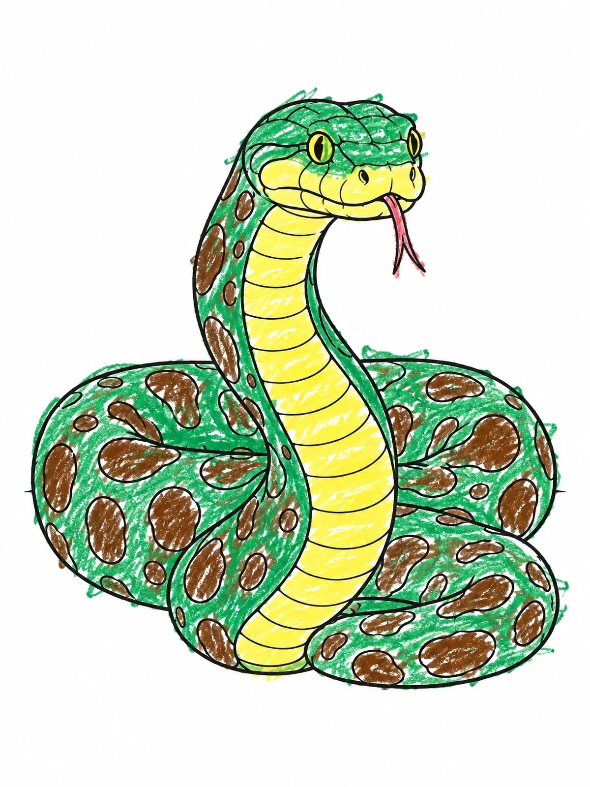 Colored example of the Coiled Anaconda Looking Forward coloring page