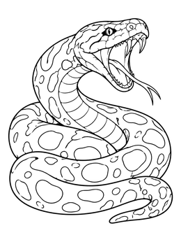 Free printable Coiled Anaconda With Open Jaws coloring page