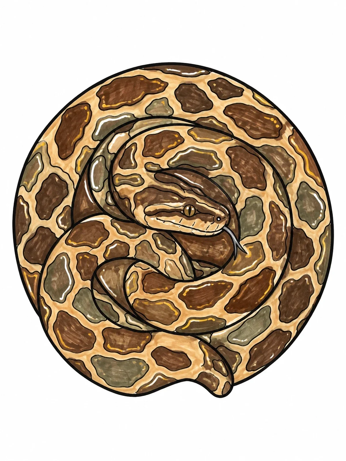 Colored example of the Coiled Burmese Python Mandala coloring page