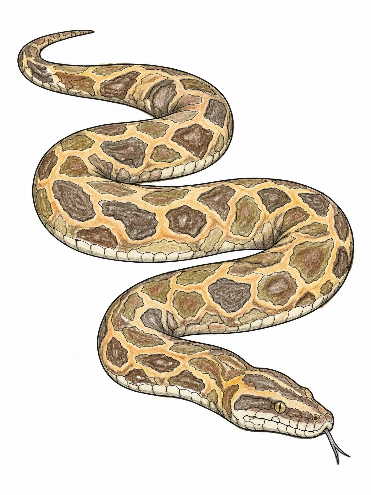 Colored example of the Coiled Burmese Python coloring page