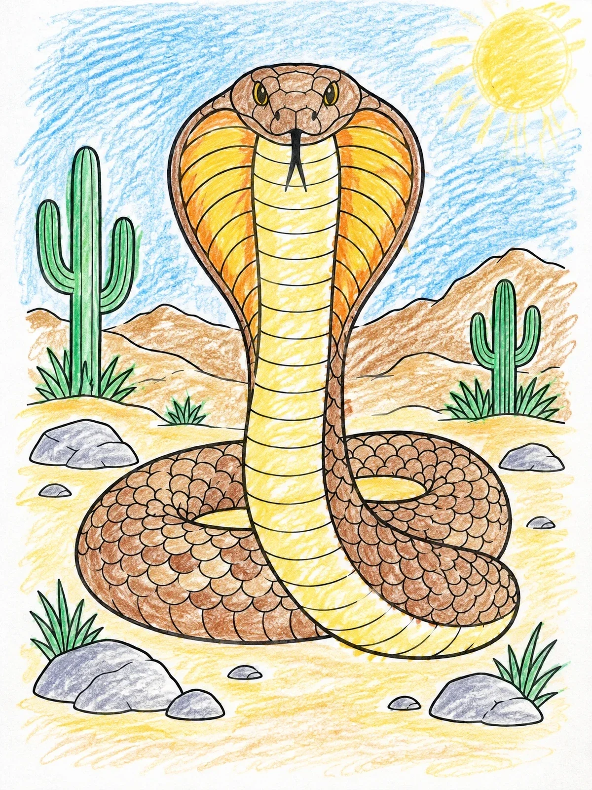 Colored example of the Coiled Cobra In The Desert coloring page