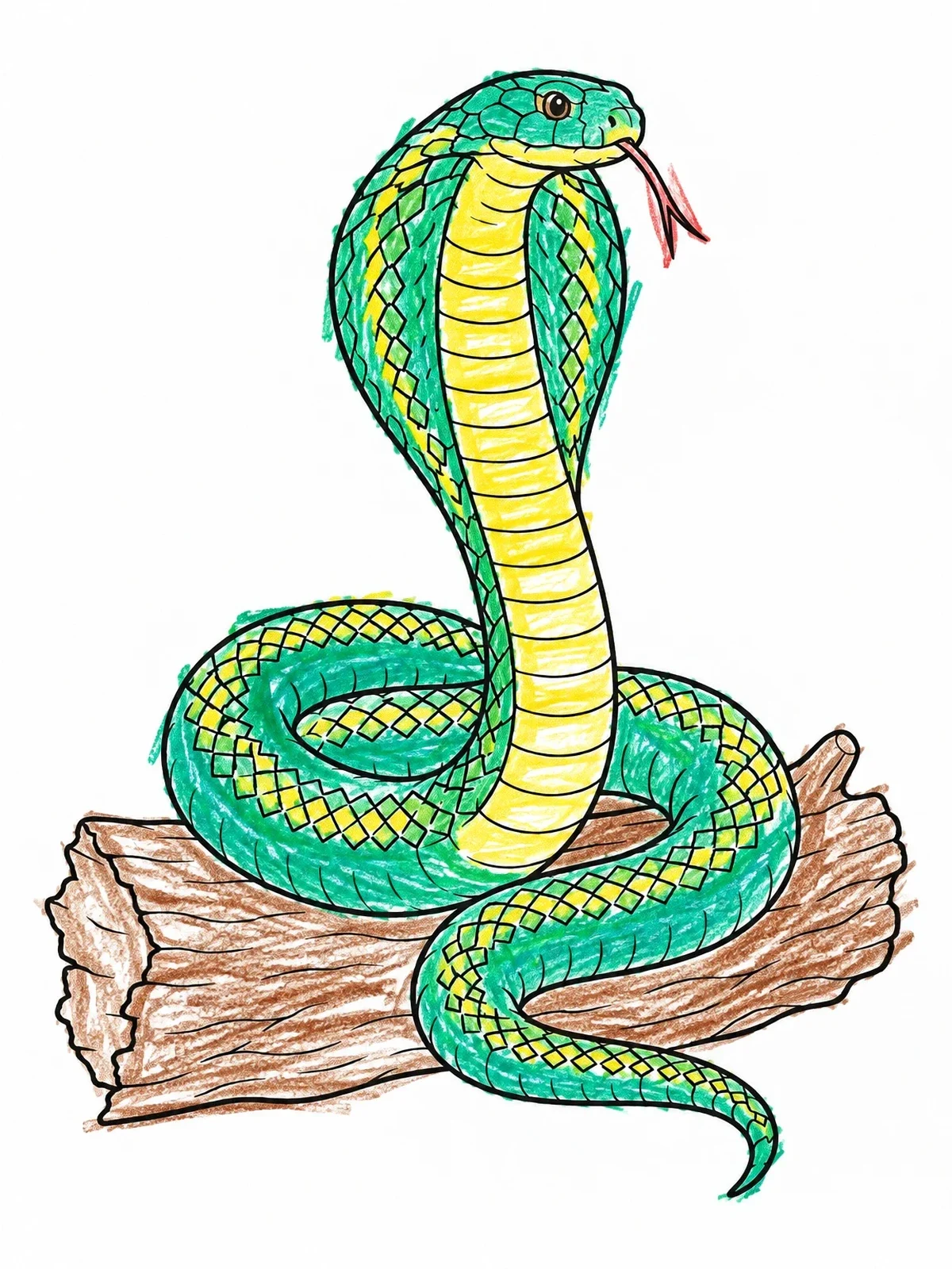 Colored example of the Coiled Cobra On A Log coloring page