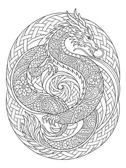 Free printable Coiled Zentangle Dragon With Weave Patterns coloring page