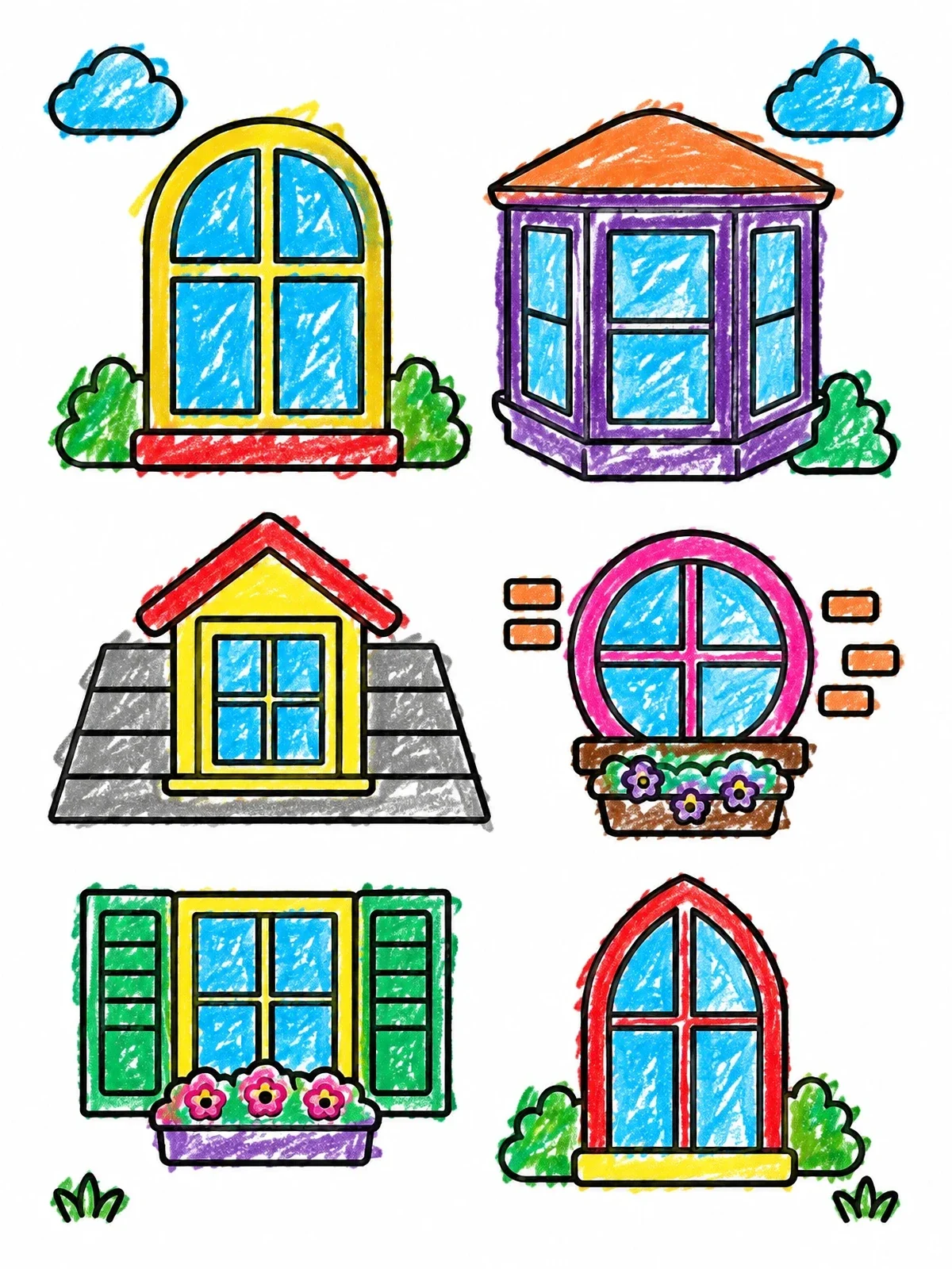 Colored example of the Collection Of Architectural Windows coloring page