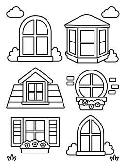 Free printable Collection Of Architectural Windows coloring page