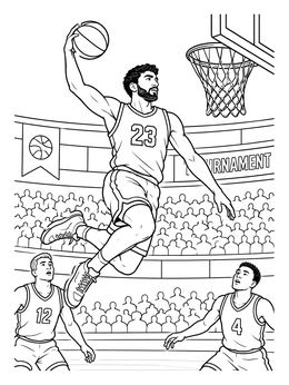 Free printable College Basketball Slam Dunk Action coloring page