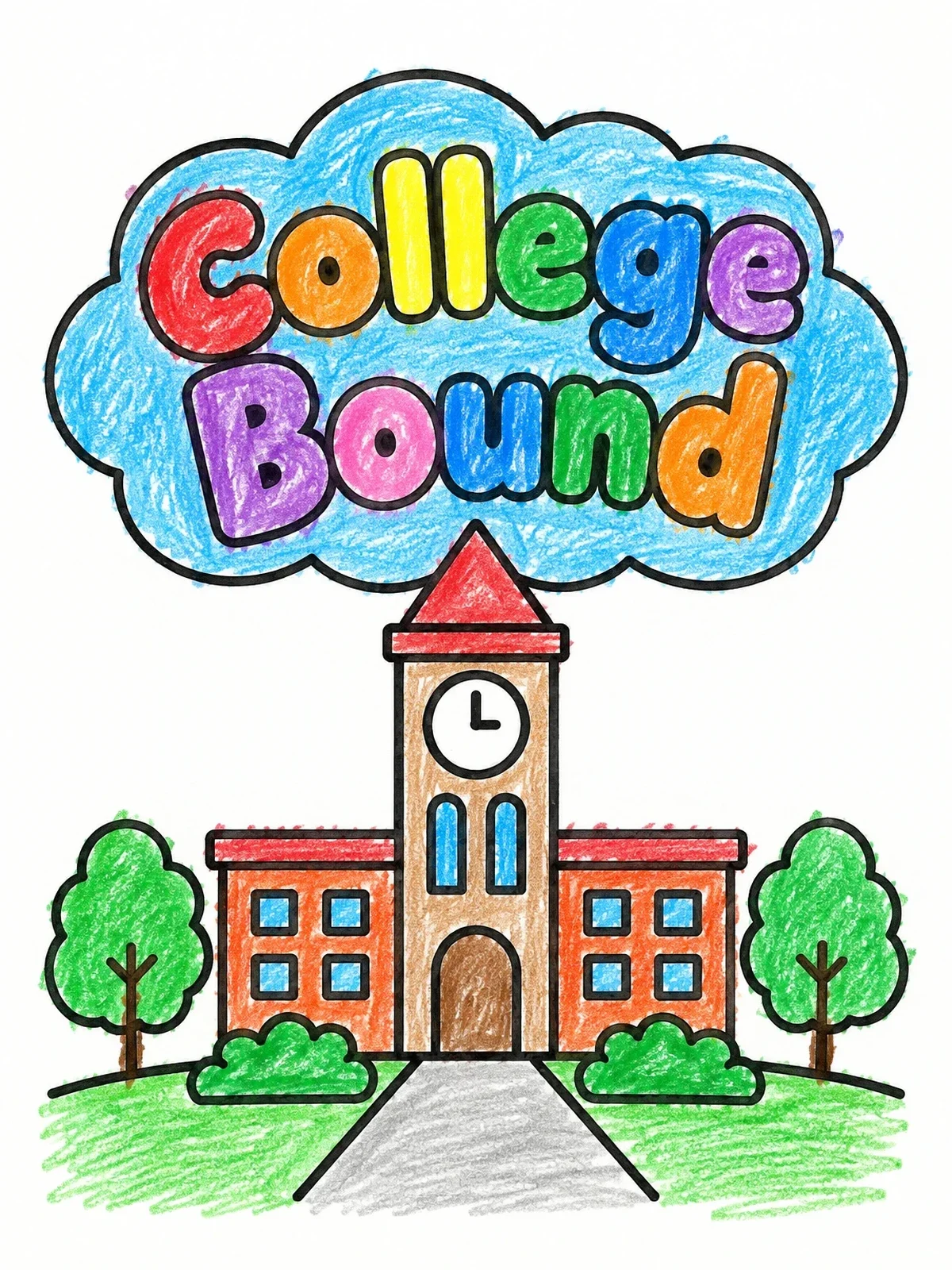 Colored example of the College Bound Campus Building coloring page