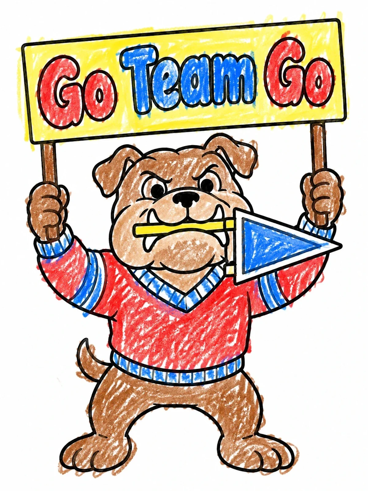 Colored example of the Bulldog Mascot Cheering With Sign coloring page