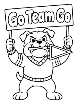 Free printable Bulldog Mascot Cheering With Sign coloring page