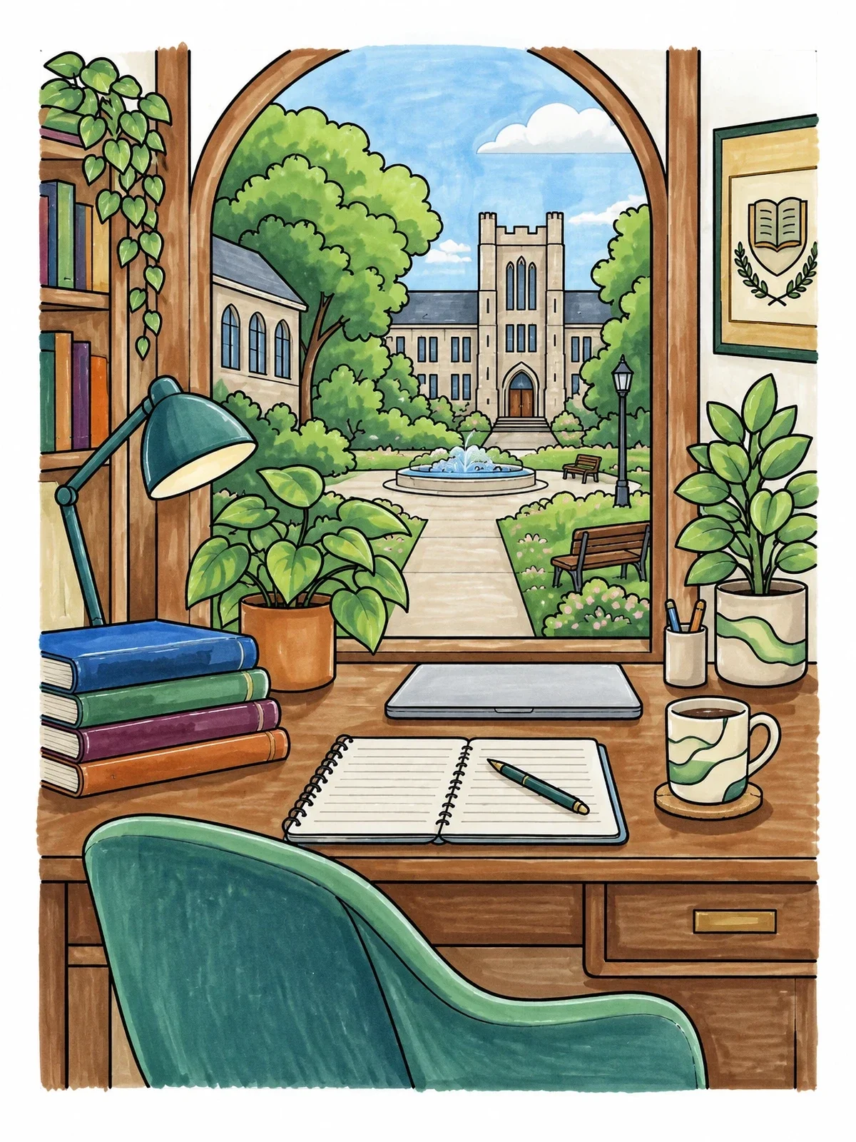 Colored example of the Campus View Study Desk coloring page