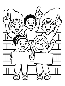 Free printable Cheerful Fans In The Stadium Bleachers coloring page