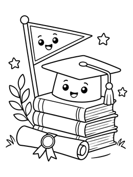 Free printable Cute Graduation Cap And Books coloring page